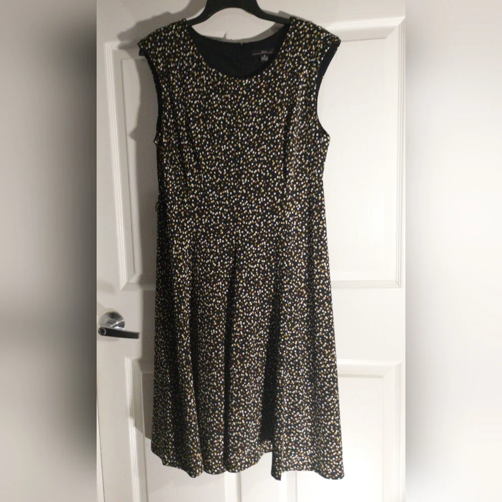 R&K Black Brown Square Pattern Dress Women's Plus Sz 16 Lined Bodice sleeveless